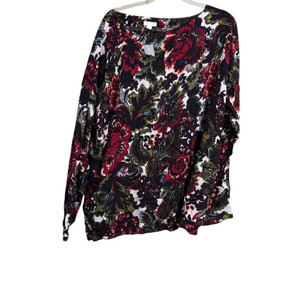 New J Jill Top Womens XL Semi-Sheer Floral Long Sleeve Boat Neck Rayon Casual - Picture 1 of 5